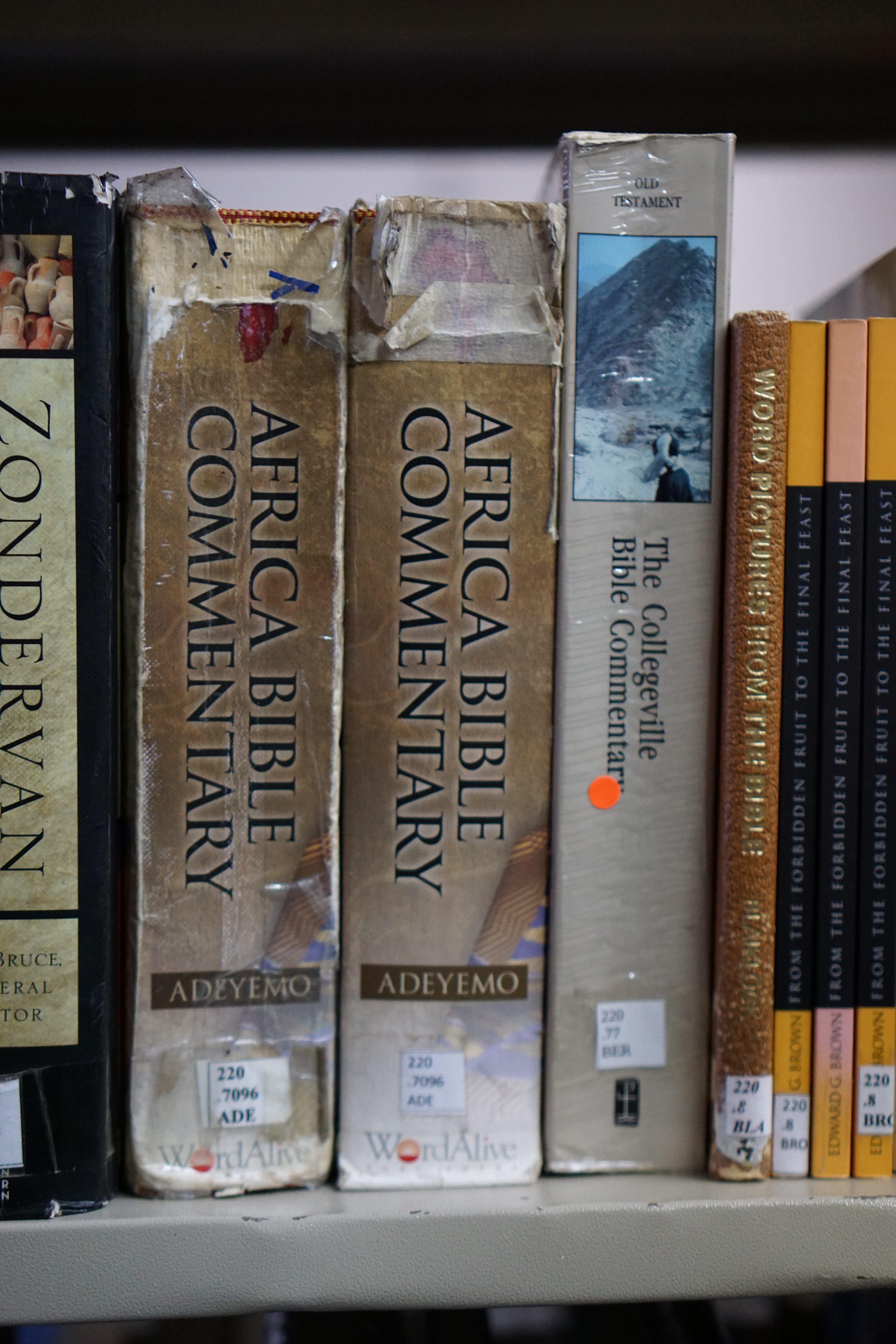 A well-used copy of the Africa Bible Commentary in a Bible College library in Bulawayo, Zimbabwe. A well-used copy of the Africa Bible Commentary in a Bible College library in Bulawayo, Zimbabwe.
