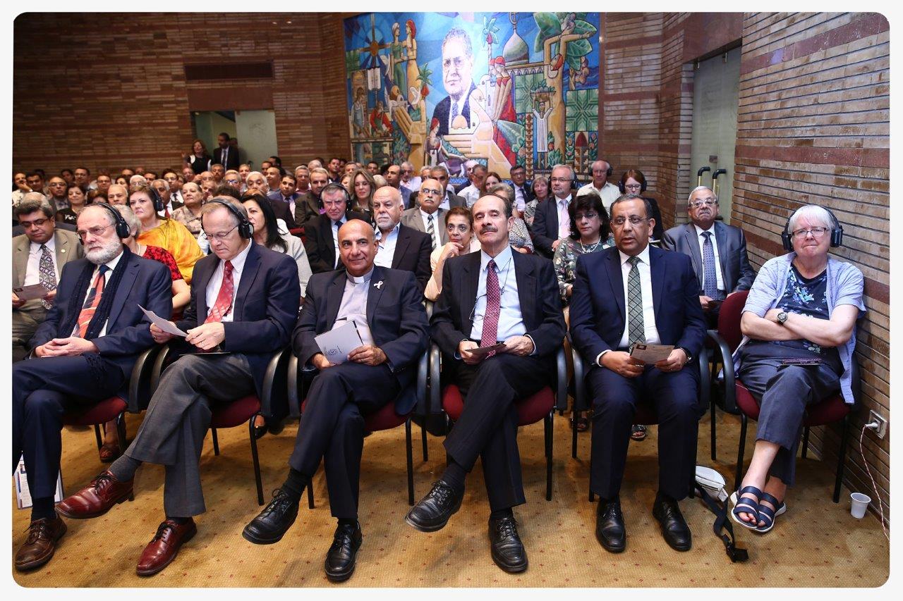 The front row at the launch event for the Arabic Contemporary Commentary, including Pieter Kwant, Chris Wright and Riad Kassis.