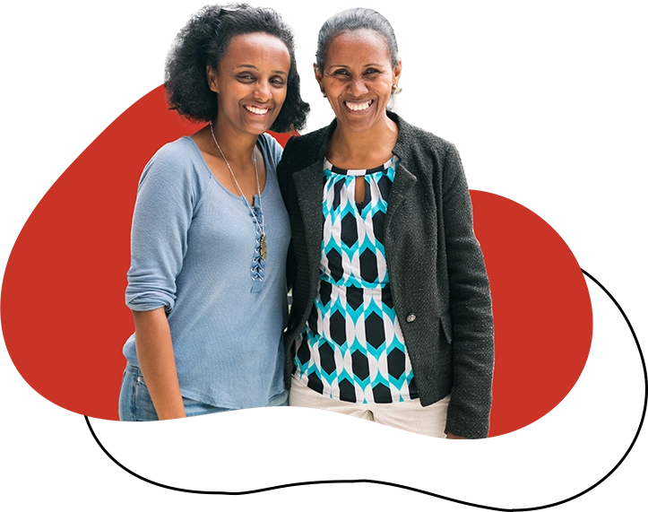 A pair of women smiling